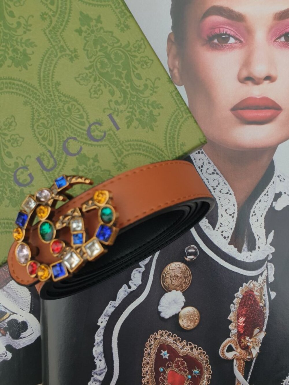 Gucci Belt Mulit Color Faux Crystals Buckle Fashion Women Accessory Size M
